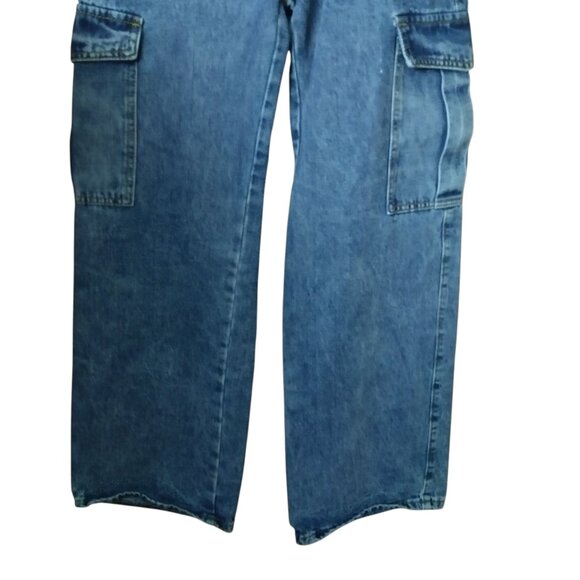 Shein Women's Size 6 Blue Wide Leg Denim Cargo Jeans Casual Classic Utility - Picture 3 of 5